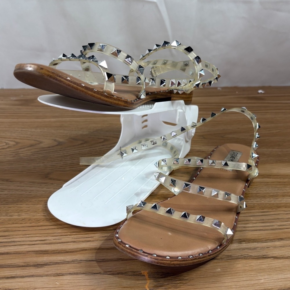 Steve Madden Studded Jelly Sandals Clear Transparent Studded Strappy Flats‎